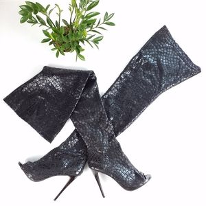 Bebe | Brinley Thigh High Peep Toe Boots, sz 8